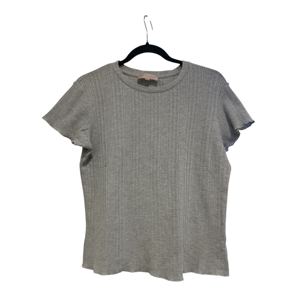 Philosophy Republic Clothing Grey Ribbed Pointelle Short Sleeve Knit Top